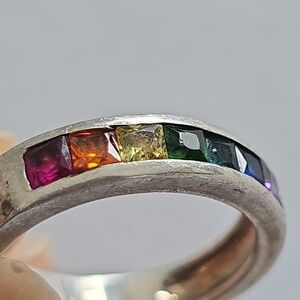 925 Sterling Silver Multi-Color Gemstone Band Ring